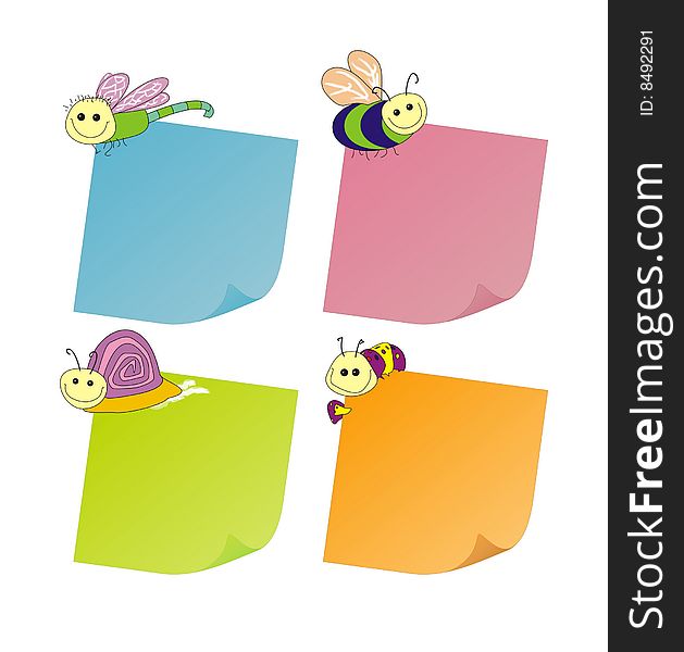 Set of four stickers with insects. Set of four stickers with insects