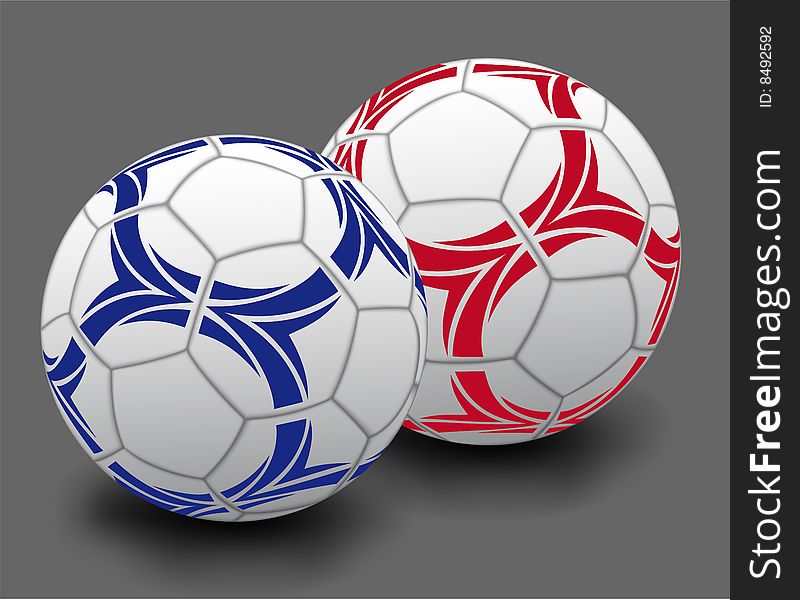 Vector illustration of the two soccer balls on dark background