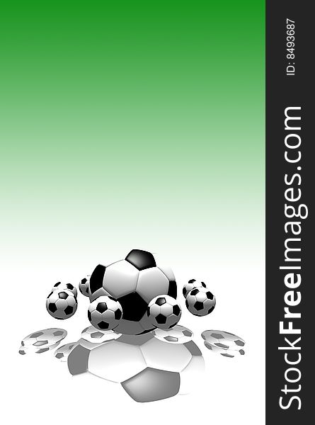 Soccer balls in the air with green background