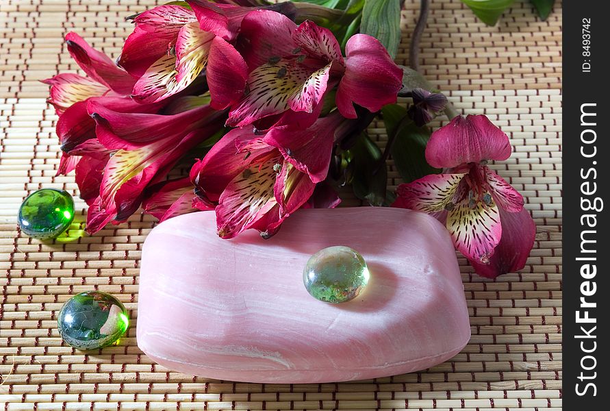 Spa. Soap and purple flowers. Spa. Soap and purple flowers