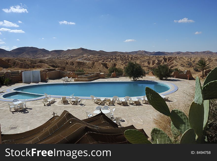 A poolside in the Sahara desert
