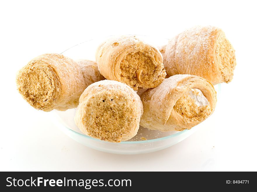 Five cream cones in a glass plate isolated on white background. Five cream cones in a glass plate isolated on white background