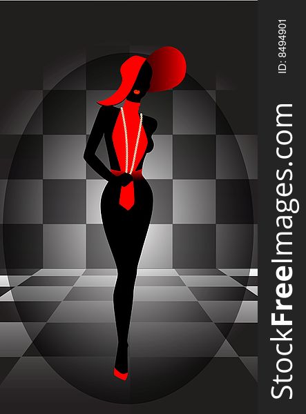 Silhouette of the harmonous woman against a chessboard