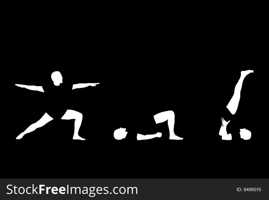 Three yoga pose silhouettes based on photo manipulation.