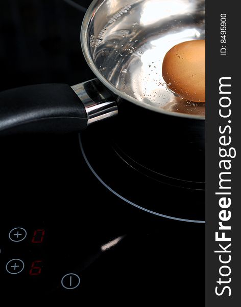 Eggs cooked in a pot on an electric stove. Eggs cooked in a pot on an electric stove