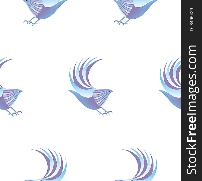 Seamless background with blue and violet stylized birds on a white background. Seamless background with blue and violet stylized birds on a white background.