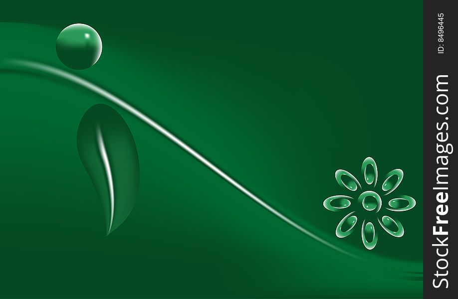 Abstract flower with sheet and ball on green background