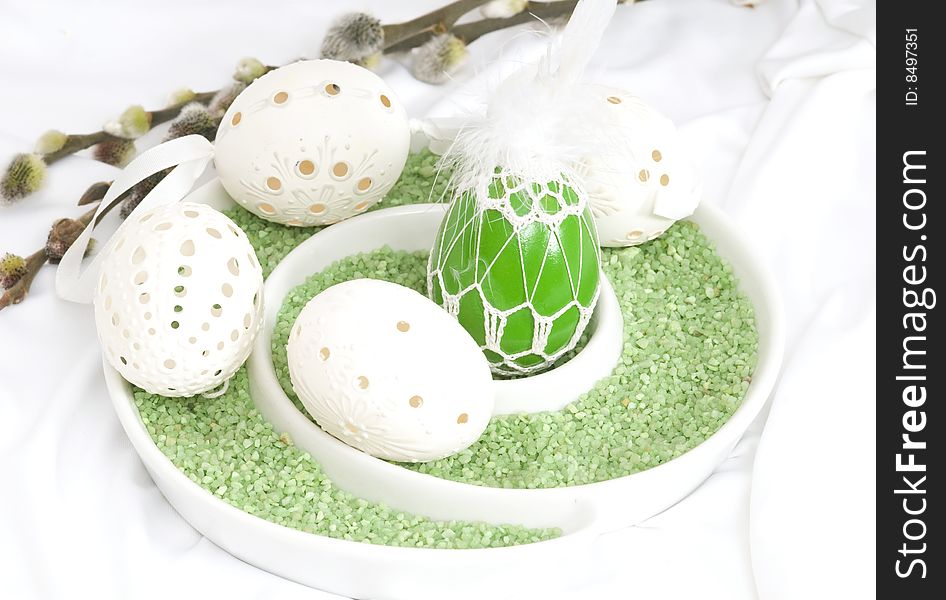 Easter eggs with lamb tails