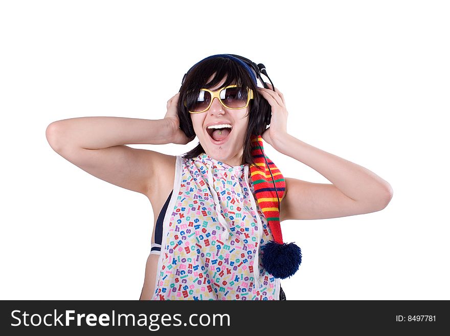 The young beautiful girl during active leisure on a white background