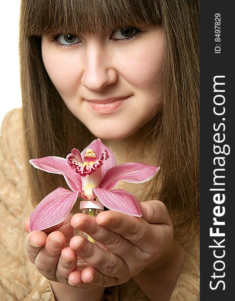 Portrait of woman with orchid. Portrait of woman with orchid