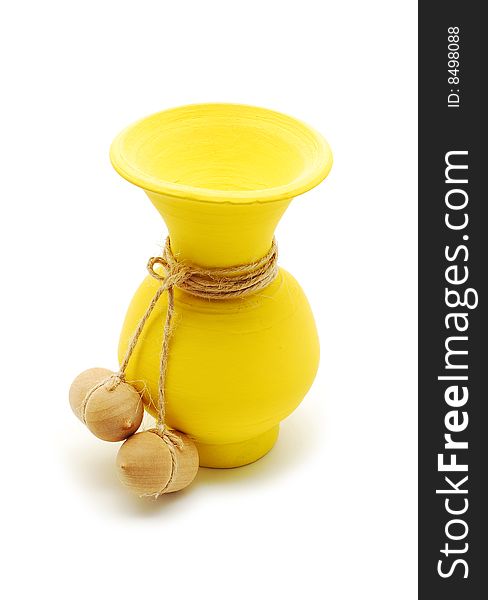 Yellow ceramic vase isolated on white