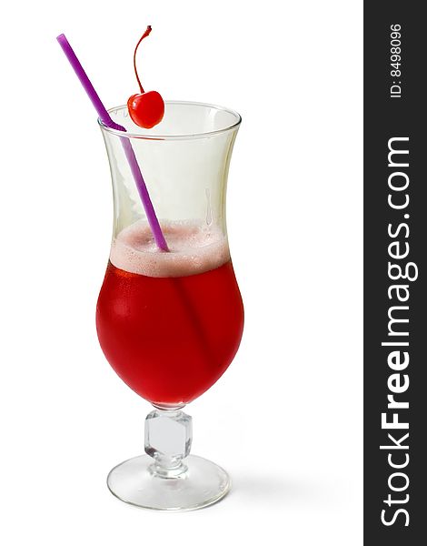 Cherry Cocktail Decorated With Cherry And Tubule