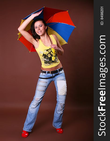 The young beautiful girl during active leisure on a white background