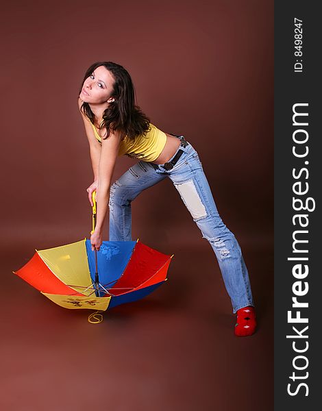 The young beautiful girl during active leisure on a white background