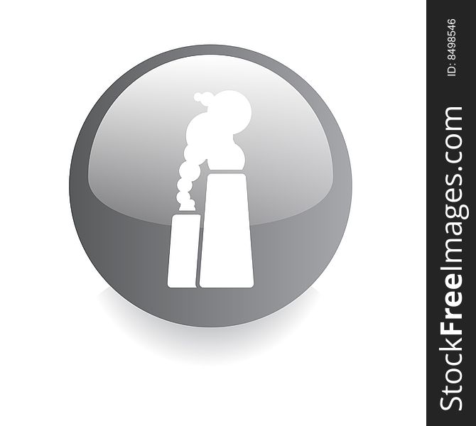 Environmental gradient button with smokey factories isolated on white. Environmental gradient button with smokey factories isolated on white
