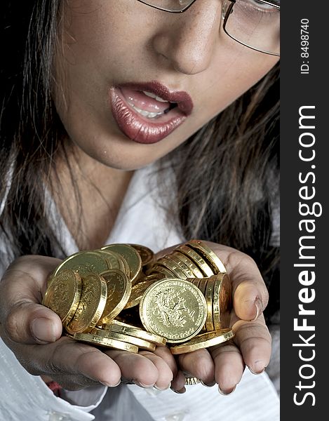 Girl with golden coins