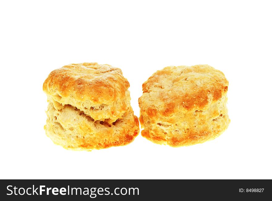 Two homemade scones isolated on white