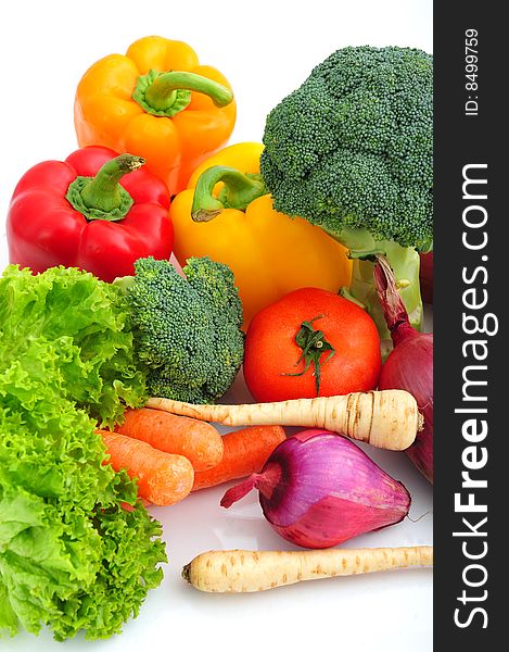 Various colorful vegetables on white background