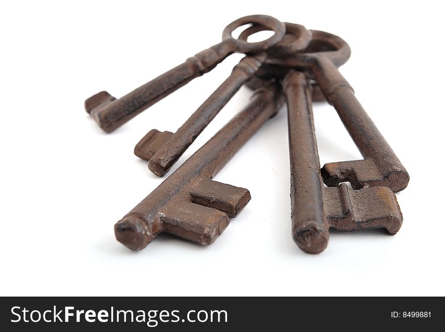 Five old style key on white background. Five old style key on white background