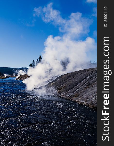 The Firehole River in Yellowstone National Park, Wyoming. To the right is the runoff from Excelsior Geyser into the river. en.wikipedia.org/wiki/Firehole_River en.wikipedia.org/wiki/Excelsior_Geyser More photos are here: www.flickr.com/photos/thadz/albums/72157660032324601