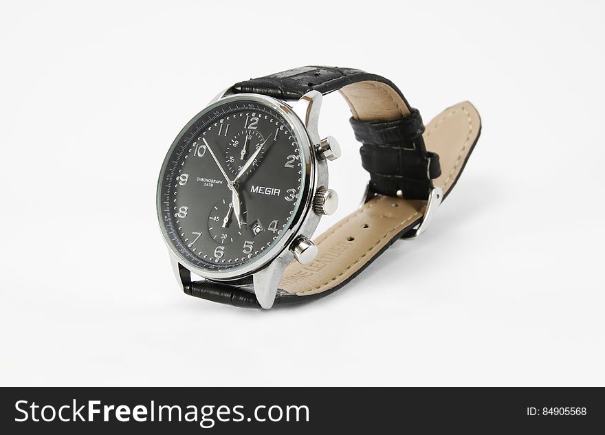 Men&x27;s Watch - Leather Strap, White Dial