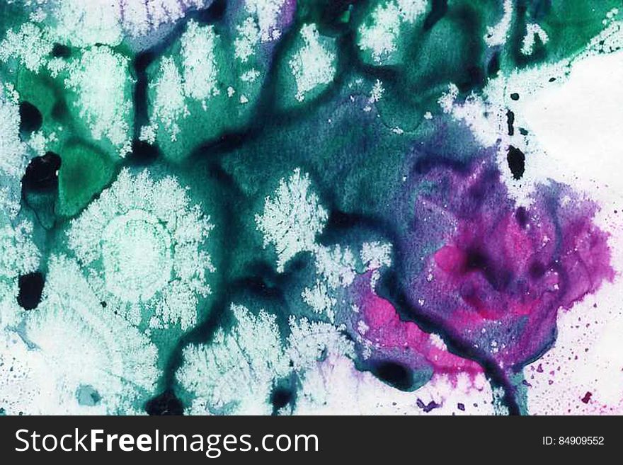blue-green watercolor splat with rose