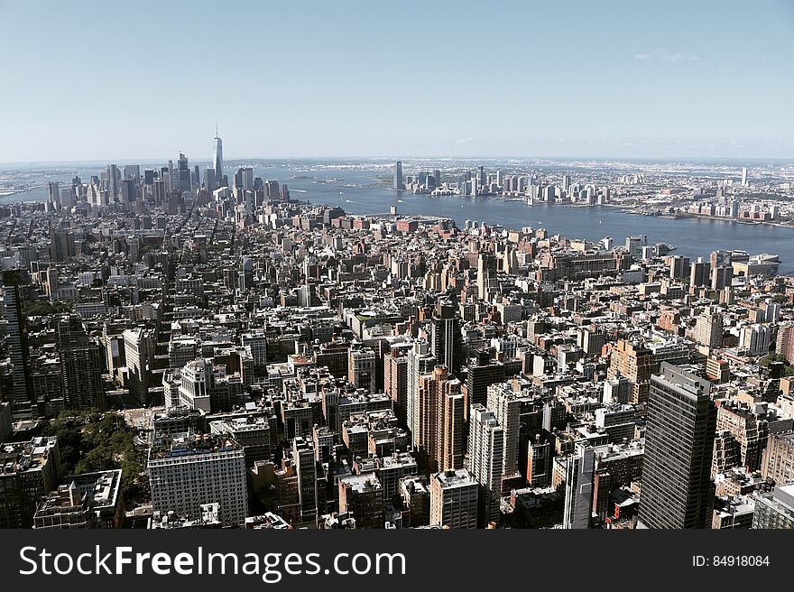 Aerial view of New York city skyline, USA.