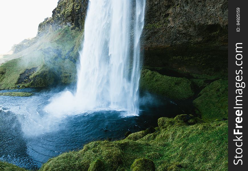 Water Splashing at End of Waterfall