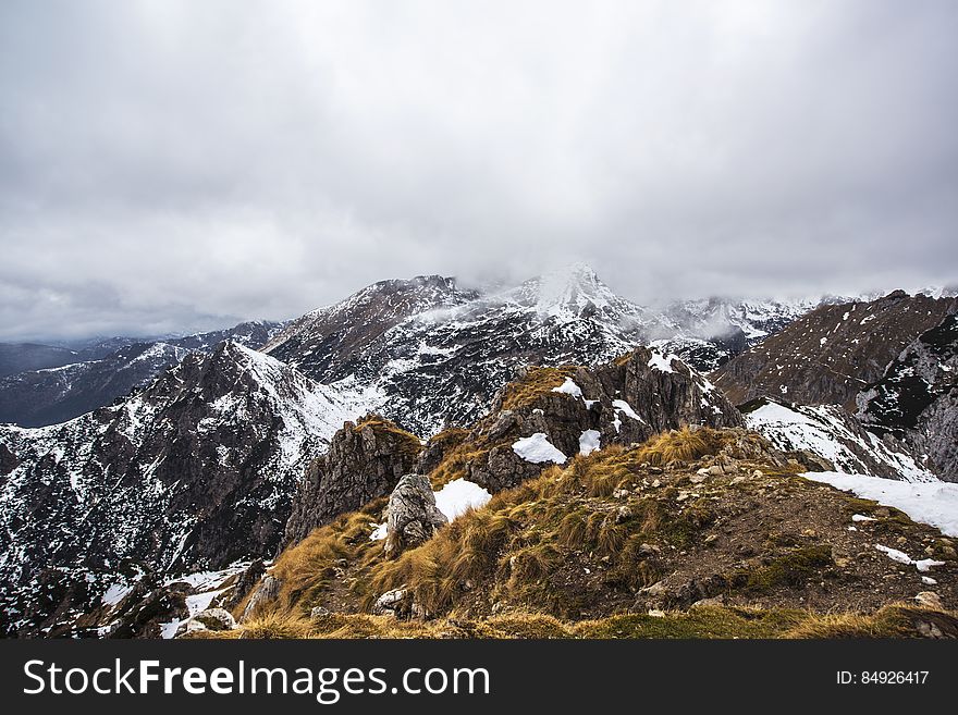 Snowy Peaks on Mountainous Landscape