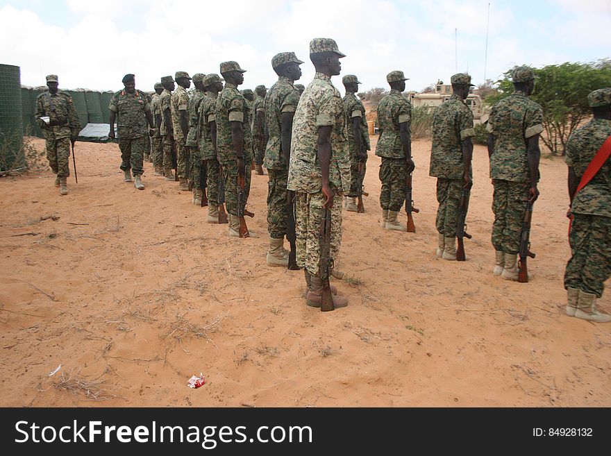 Army soldiers standing in formation. Army soldiers standing in formation.