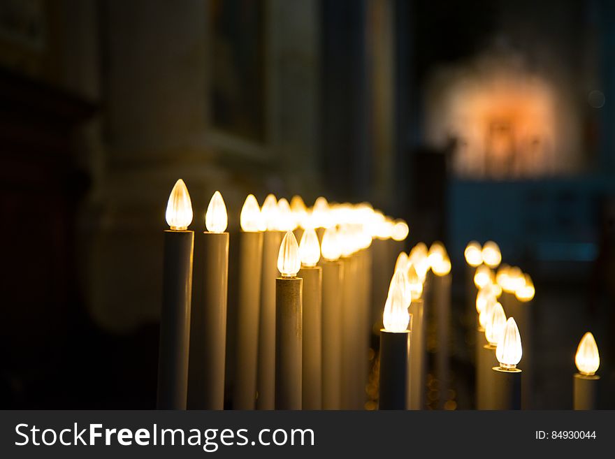 Closeup Photography of Candle Lamp Line