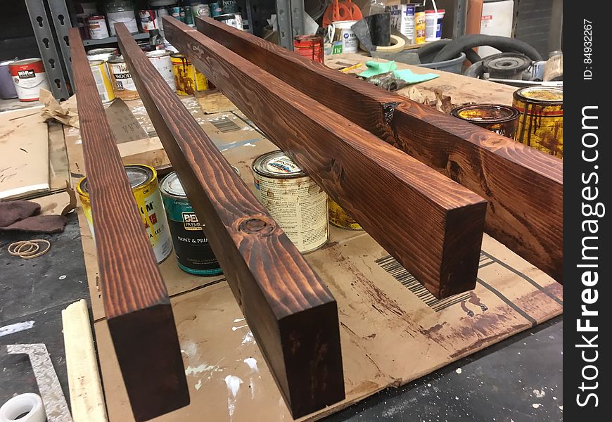 Hickory and 2x4 furniture WIP. Dyed the hickory Dec 17; stained and polyurethaned the 2x4&#x27;s, and clear-coated the hickory with a HPLV sprayer/polycrylic dec 24 and 25.