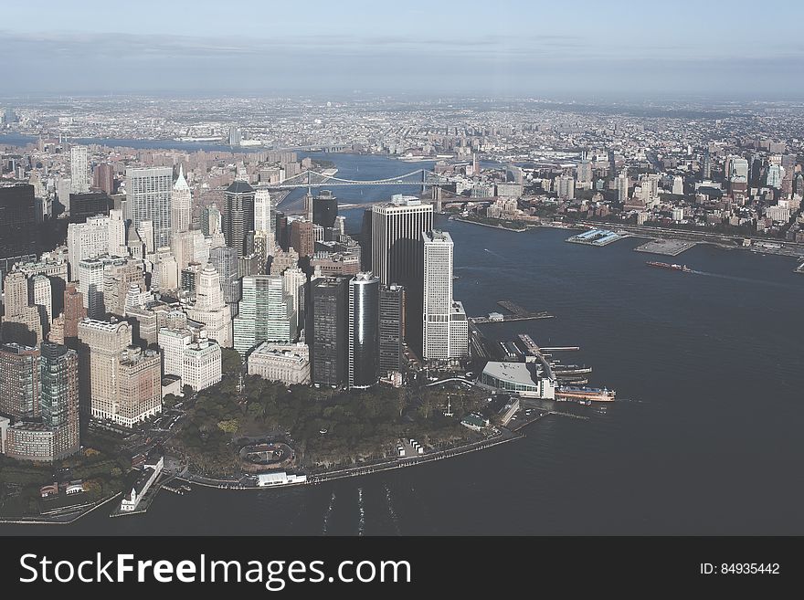 Aerial View Of City With Skyscrapers