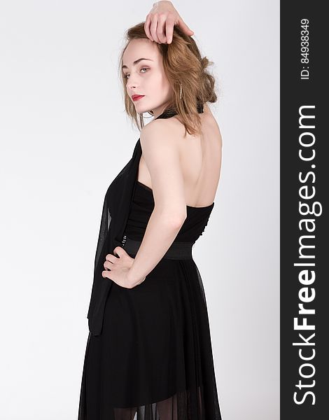 Glamorous Model In Black Party Dress