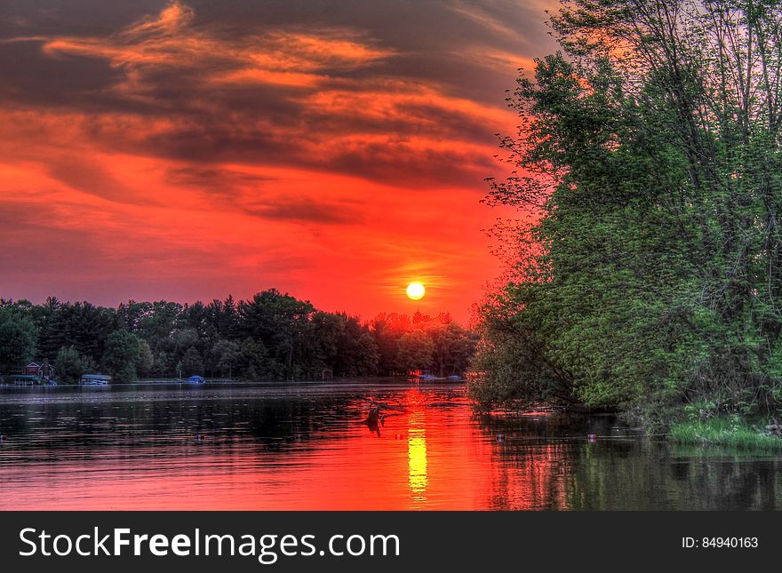 Scenic View of Lake during Sunset