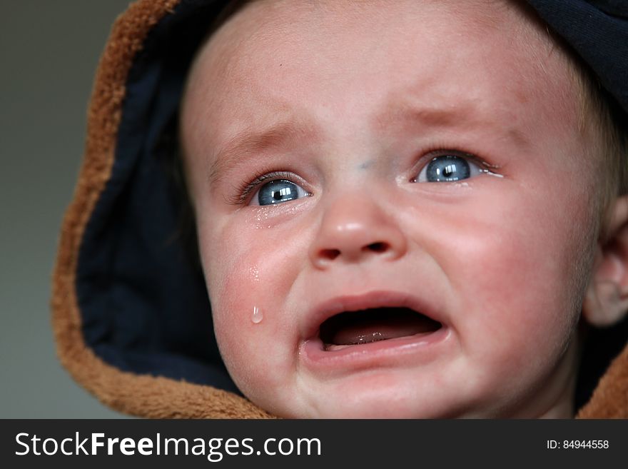 A close up of a crying baby.