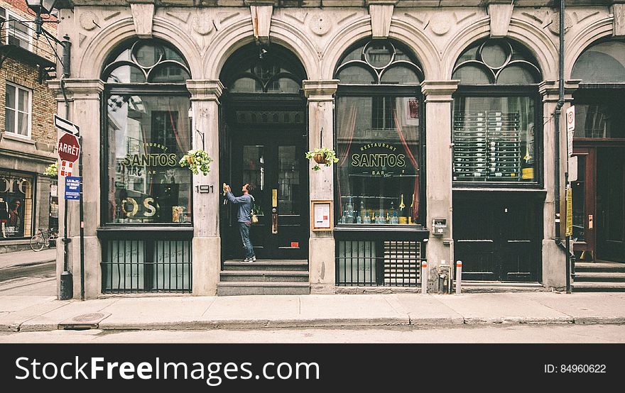 Exterior of an old shop in a city street,. Exterior of an old shop in a city street,