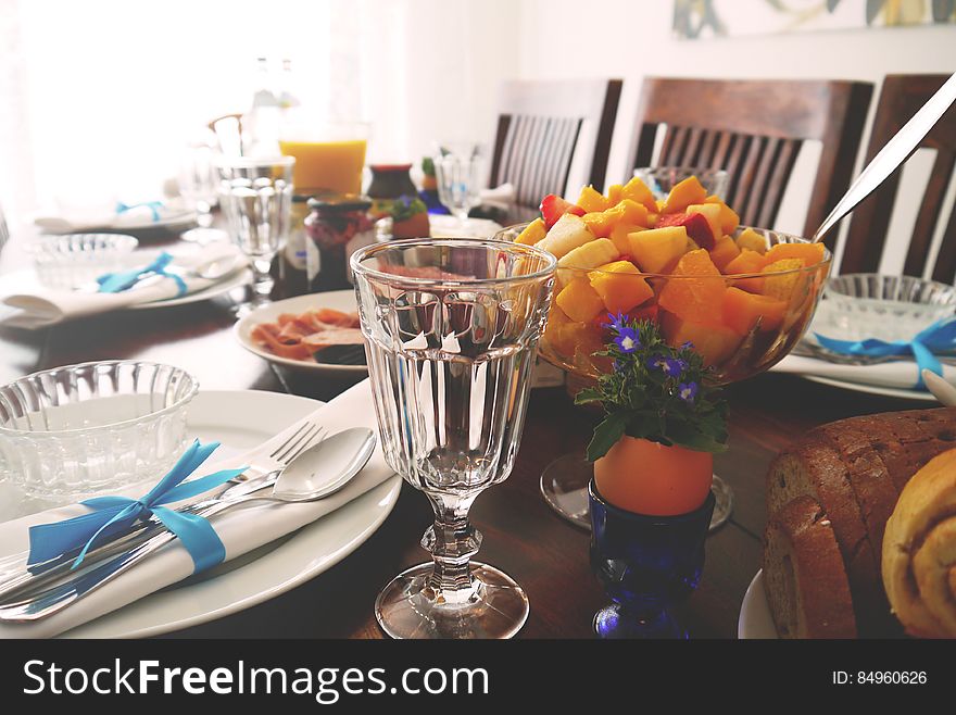 Table Laid With Food For Breakfast