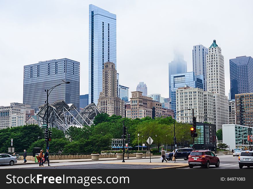 A scenic view from the Millennium park in Chicago, Illinois,. A scenic view from the Millennium park in Chicago, Illinois,