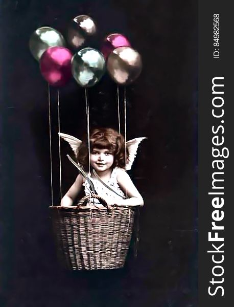 ViVintage Girl in Basket with Balloonsntage Girl in Basket with Balloons Edited