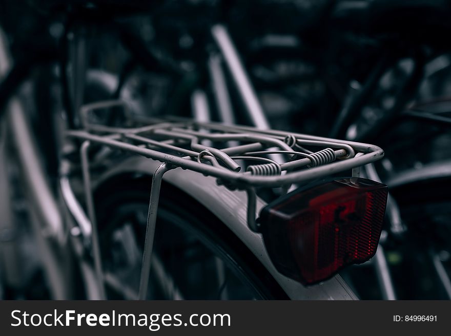 A close up of a rear rack on a bicycle. A close up of a rear rack on a bicycle.