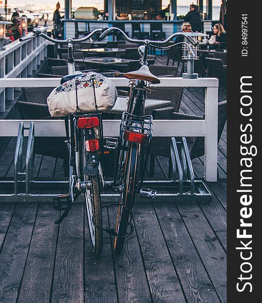 Bicycles parked outside cafe