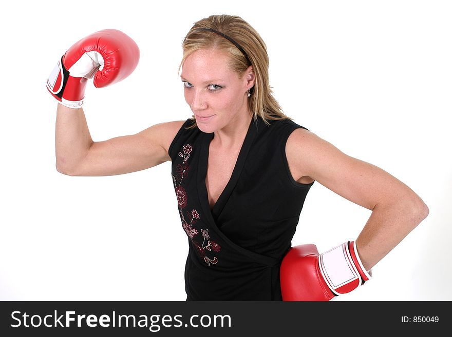 Beautiful Business Woman In Boxing Gloves
