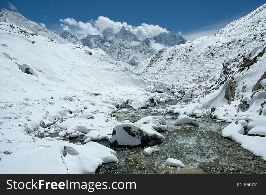 River in high Himalaya close to Everest region. River in high Himalaya close to Everest region