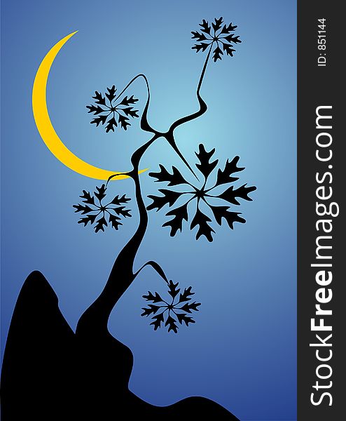 Tree shadow over the moon shine illustration