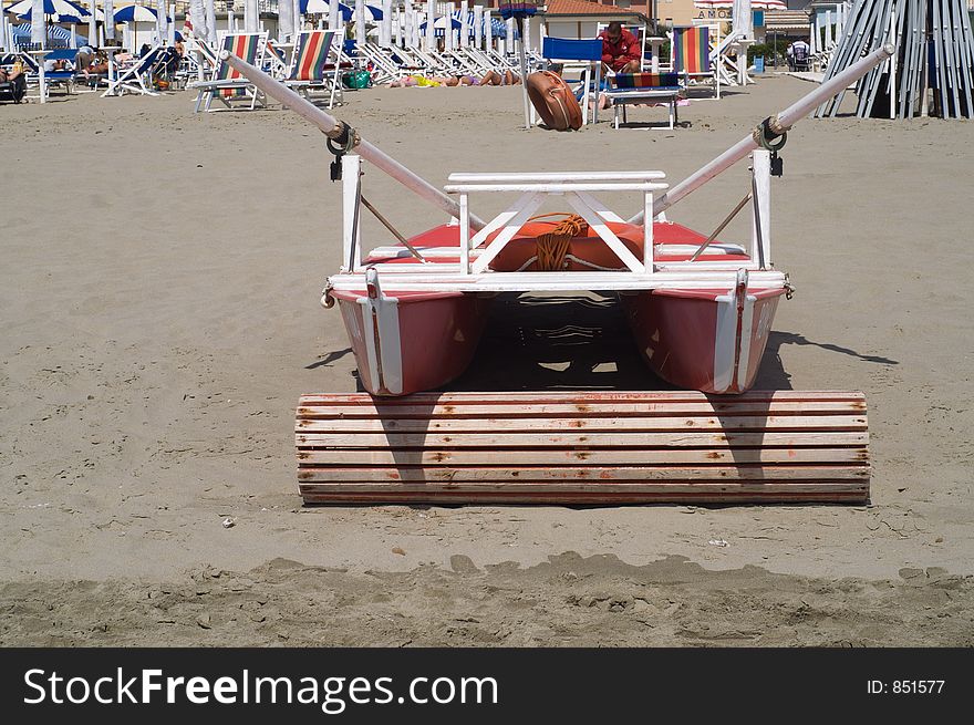 The typical rescuing boat Italian beach. The typical rescuing boat Italian beach