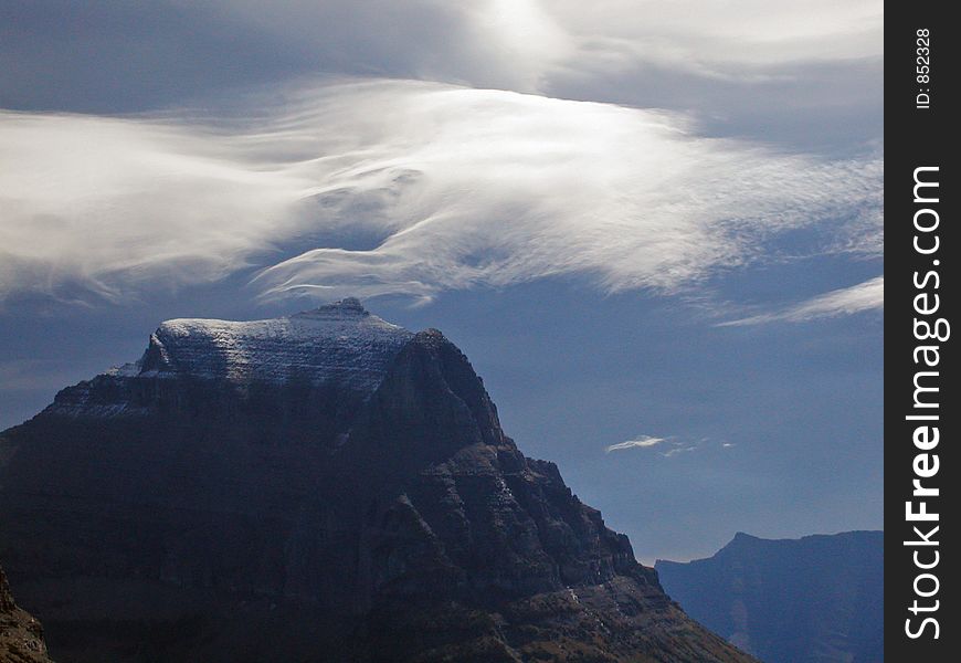 This picture of Going-to-the-Sun mountain with the unique cloud formations was taken in Glacier National Park.