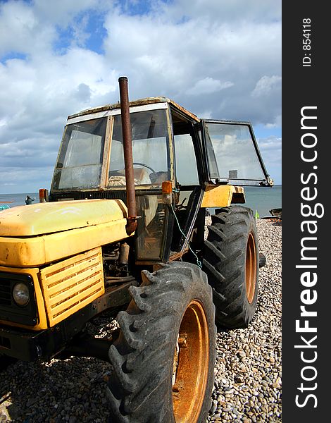 Rusty beach tractor, used for towing boats out of the water