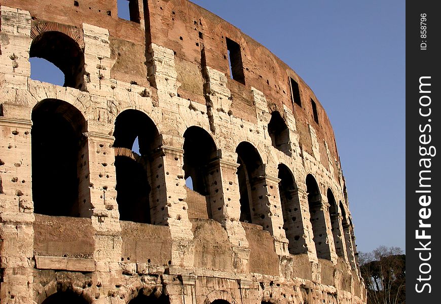 Detail of the upper section of the Colliseum, Rome, Italy.