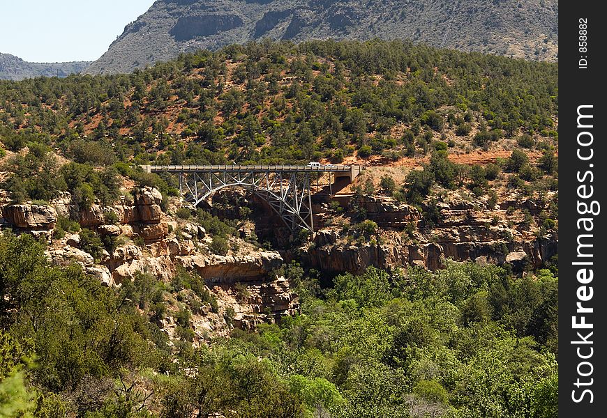 Arched bridge over Oak Creek Canyon, near Sedona Arizona. Arched bridge over Oak Creek Canyon, near Sedona Arizona